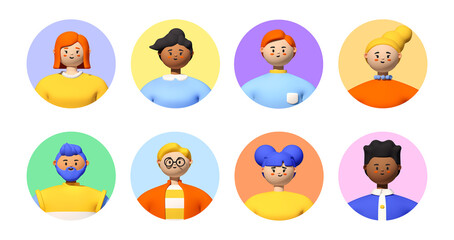 Eight avatars of young people - realistic colorful 3d illustration © Boyko.Pictures