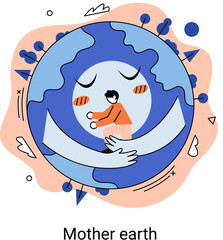 International Mother Earth Day metaphor. Environmental problems and ecological protection. Universal symbolic holiday of love, care common home. Relationship between planet its ecosystems and humans