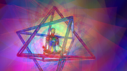 Fototapeta na wymiar 3d illustration multicolored energy of a sacred object in the astral space of the meditative universe
