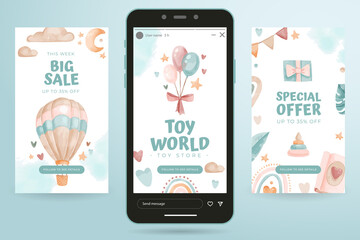 Toy store instagram story design. vector social media story template
