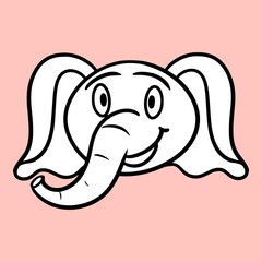 Monochrome picture, Cute little elephant, cartoon elephant emotions, vector illustration