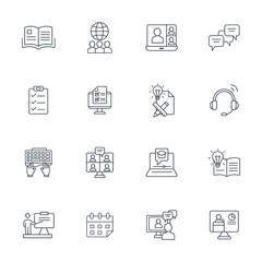 Online training icons set . Online training pack symbol vector elements for infographic web