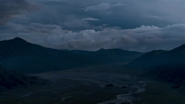 Bromo Tengger Semeru National Park, Indonesia, Timelapse - The crater of the volcano from day to night