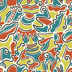 vector three colors shape and black lines on white background