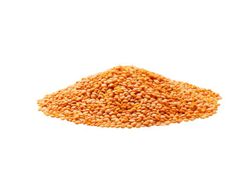 Pile of red lentils isolated on white background.