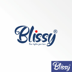Letter or writing BLISSY handwritten font with additional love on word B image graphic icon logo design abstract concept vector stock. Can be used as a symbol related to initial or wordmark