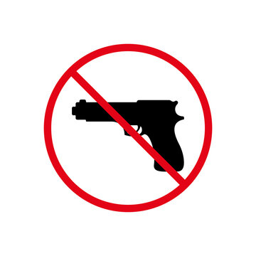 Handgun Black Silhouette Ban Icon. Hand Gun Forbidden Pictogram. Pistol Weapon Red Stop Symbol. Non Handgun. Weapon Control Sign. Gun Prohibited. No Firearm Protection. Isolated Vector Illustration