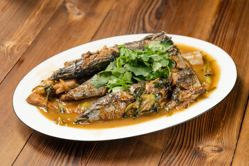 Special Chinese food home-style braised mackerel and ingredients