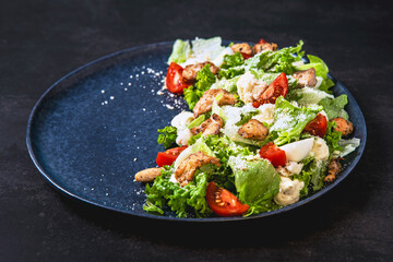 Fresh and tasty salad with grilled chicken and fresh vegetables.