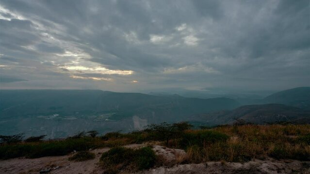 4K Timelapse Sequence of Quito, Ecuador - A sunrise in the mountains of Quito from the top of a hill