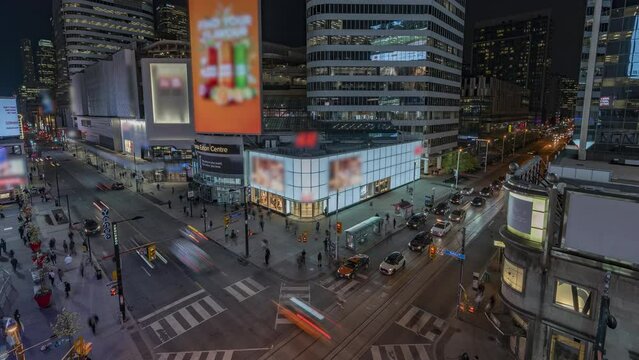 4K Timelapse Sequence of Toronto, Canada - Dundas Square Intersection at night