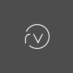 Letter RV logo monogram with circles line style, simple but elegant logo design
