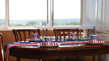 Independence day. USA. Indoor. Family dinner - obrazy, fototapety, plakaty