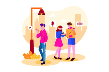 People Listen To Podcasts While Walking On The Street