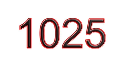 red 1025 number 3d effect white background
