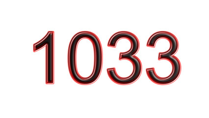 red 1033 number 3d effect white background
