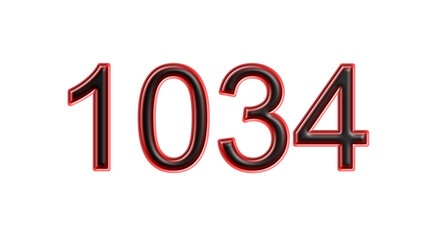 red 1034 number 3d effect white background