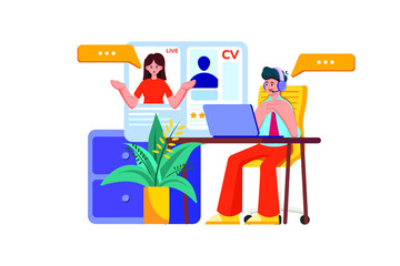 Online Job Interview Illustration concept. Flat illustration isolated on white background.