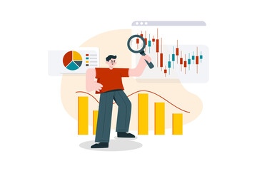 Stock Market Research Illustration concept. Flat illustration isolated on white background.