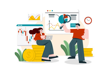 Stock Market analysis Illustration concept. Flat illustration isolated on white background.