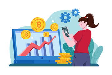 Cryptocurrency Analytic Illustration concept. Flat illustration isolated on white background.