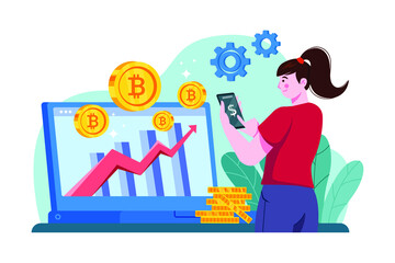 Cryptocurrency Analytic Illustration concept. Flat illustration isolated on white background.