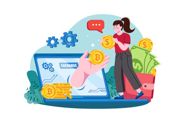 Cryptocurrency Exchange Illustration concept. Flat illustration isolated on white background.