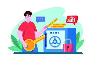 Secure Cryptocurrency Illustration concept. Flat illustration isolated on white background.