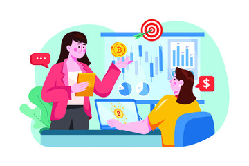 People doing Crypto Trading Course Illustration concept. Flat illustration isolated on white background.