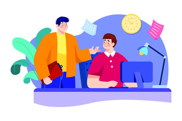 Employee working in the office Illustration concept. Flat illustration isolated on white background.