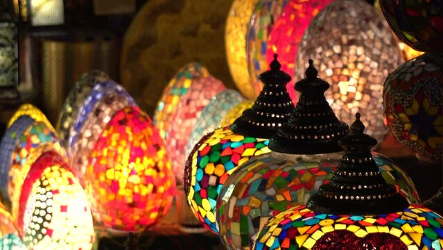 Beautiful craft lamps islamic pattern illuminated design glass with gold and brass at Khan Market Egypt