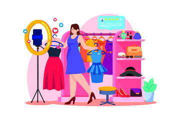 Female fashion vlogger trying on clothes