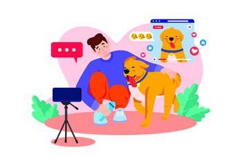 Man shooting vlog with the pet dog