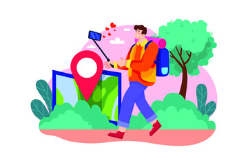 Male travel vlogger Illustration concept. Flat illustration isolated on white background.