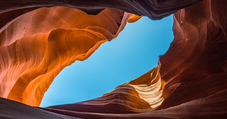 Lower Antelope Canyon from the inside, curved colorful  sandstone rocks, Arizona, USA