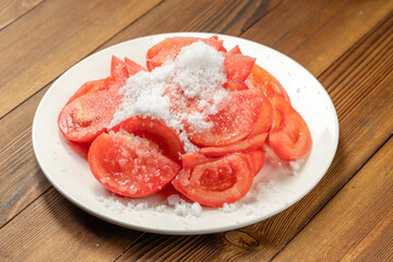 Simple Home Dessert Cold Vegetables Tomatoes Mixed with Sugar