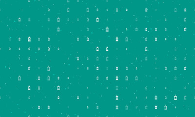Seamless background pattern of evenly spaced white Christmas lanterns of different sizes and opacity. Vector illustration on teal background with stars