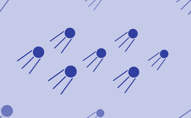 Seamless pattern of large isolated blue satellite symbols. The pattern is divided by a line of elements of lighter tones. Vector illustration on light blue background