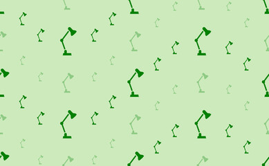 Seamless pattern of large and small green table lamp symbols. The elements are arranged in a wavy. Vector illustration on light green background