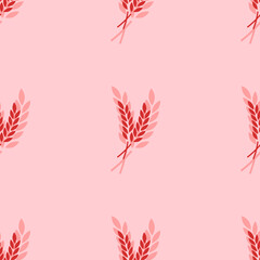 Fototapeta premium Seamless pattern of large isolated red wheat symbols. The elements are evenly spaced. Vector illustration on light red background