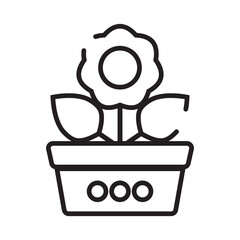 illustration of a black and white flower in a pot icon