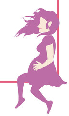 Obraz na płótnie Canvas Beautiful pink silhouette of pregnant woman, Vector illustration