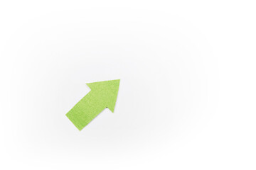 Right-up arrow cutted from solid sheet of green color felt and curved up of one side with white...
