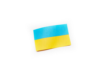 Ukrainian flag — two color yellow blue paper applique flag of Ukraine on the bright white blank...