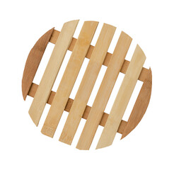 Round food stand made of wood. Wooden pallets to place.