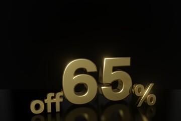 65 percent off 3D illustration in gold with black background and copy space