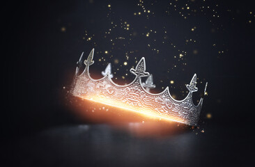 low key image of beautiful queen or king crown. fantasy medieval period - obrazy, fototapety, plakaty