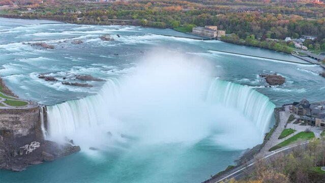 4K Timelapse Sequence of Niagara Falls, Canada - The Horseshoe Falls from day to night as seen from the Skylon Tower