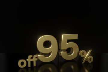 95 percent off 3D illustration in gold with black background and copy space