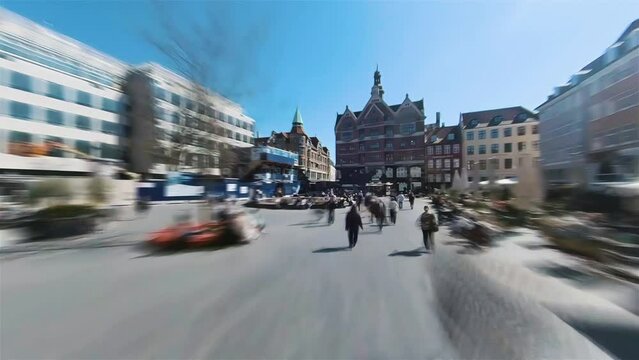 Copenhagen, Denmark, Hyperlapse - The old streets of Copenhagen and it stores during a sunny day